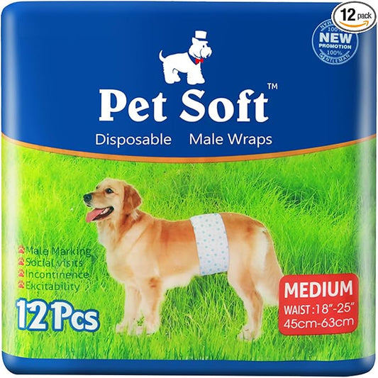 Pet Soft Disposable Male Dog Wraps - Dog Diapers for Male Dogs, Puppy Diapers 12pcs Medium