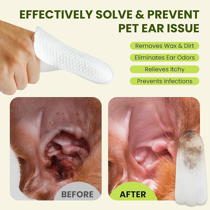 PawSono Ear Finger Wipes Eye Wipes for Dogs & Cats, Thicker Dog Ear Cleaner Wipes, Natural Relief Cat Ear Cleaner Dog, Pet Health Supplies for Dog Kitten Small Animal, Aloe Scent Deodorizing - 100 P