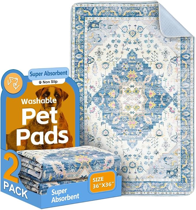 Washable Pee Pads for Dogs 2 Pack Reusable Puppy Training Pads 36"x36" Super Absorbent Waterproof Dog Training Pads, Non-Slip Potty Pads Whelping Pads Litter Mat Pet Supplies - Orange/Mix