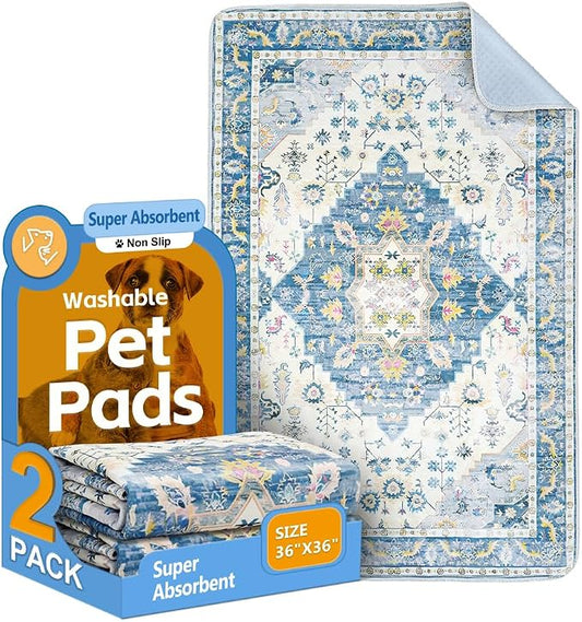 Washable Pee Pads for Dogs 2 Pack Reusable Puppy Training Pads 36"x36" Super Absorbent Waterproof Dog Training Pads, Non-Slip Potty Pads Whelping Pads Litter Mat Pet Supplies - Orange/Mix