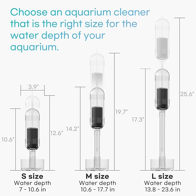 Aquarium Cleaner 2-in-1 – Large V2 (13.8–23.6 in Water Depth) | Air Pump Powered | Removes Debris on Top of the Substrate | Reduces Floating Fine Particles