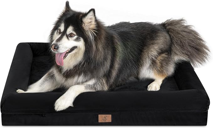 Yiruk XL Orthopedic Dog Bed for Large Dogs, Big Waterproof Dog Bed with Removable Washable Cover, 4-Sides Bolster Support Pet Couch Sofa with Non-Slip Bottom, Black