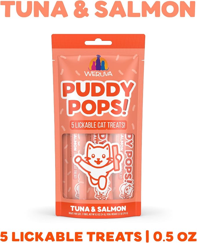 Weruva Puddy Pops, Tuna and Salmon Lickable Cat Treats, 0.5oz Tube, Pack of 5