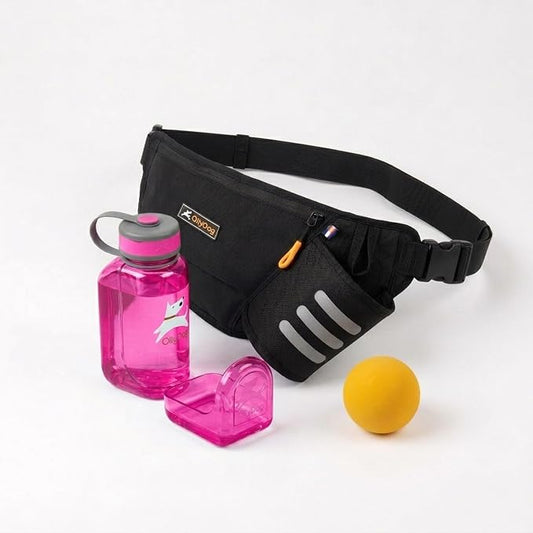 OllyDog Adventure Dog Walking Bundle – OllyBottle 600ml Dog Water Bottle, Hydro Slim Pack Belt Bag & Happy Camper Fetch Ball