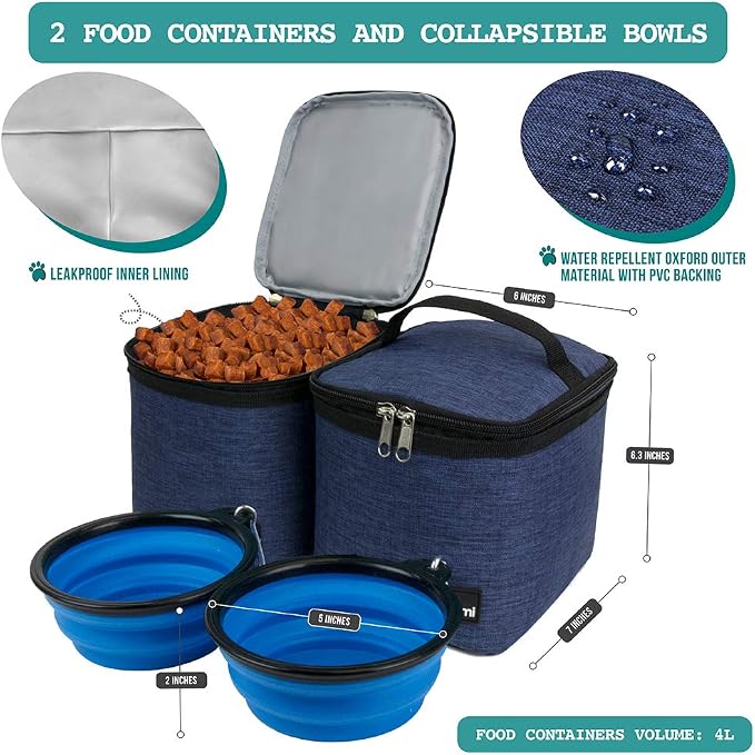 PetAmi Dog Travel Bag Backpack, 27L Airline Approved Pet Supplies Organizer with 2 Food Containers, 2 Collapsible Bowls & Poop Bag Dispenser, Weekend Road Trip Camping Dog Mom Gift, Navy Blue