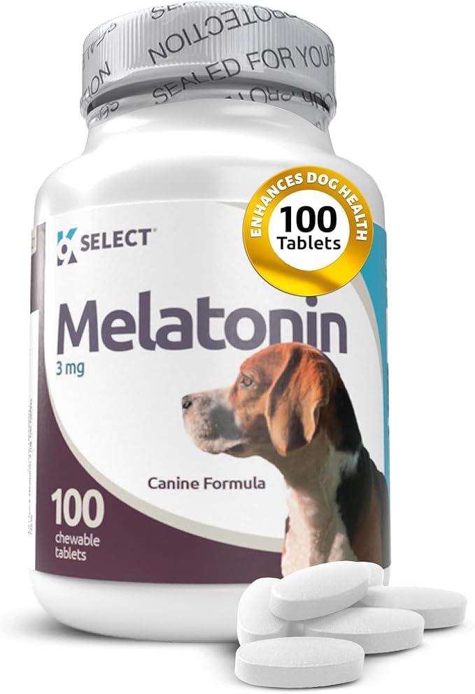 K9 Select Melatonin for Dogs - Calming Treats, Sleep Aid - High Antioxidant Helps with Immune System Booster - Wellness - 3 mg, 100 Vegetarian Capsules