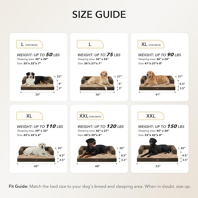 Orthopedic Dog Beds for Medium Sized Dogs, Waterproof Egg Crate Foam Medium Dog Couch Beds for Crate 35x22Inch, Washable Pet Beds with Removable Cover and Nonskid Bottom, Brown