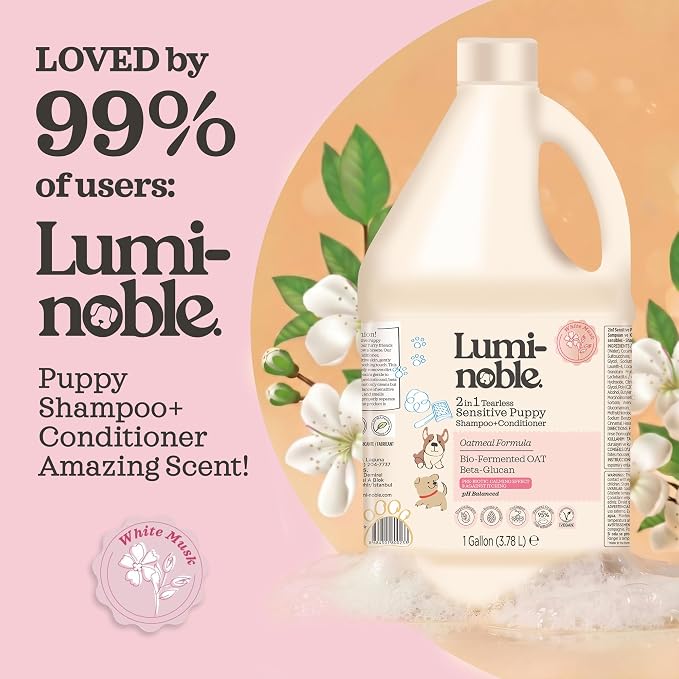 2in1 Hypoallergenic Dog Shampoo & Conditioner, Tearless Dog Wash for Puppies with Oatmeal & Collagen Formula, Itchy Skin Relief, White Musk Scent, Moisturizing & Skin Sensitive Friendly, 1 Gallon