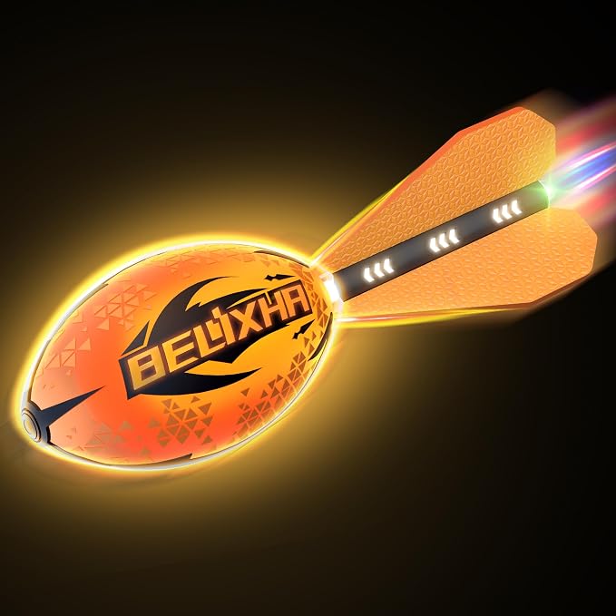 Glow in The Dark Football with Tail | Rechargeable Light Up Foam Ball for Kids 3+ | Motion-Activated LED Outdoor Toy for Night Backyard Games & Camping (Black)