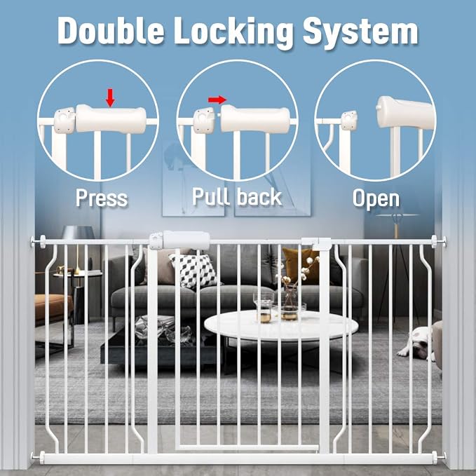 ALLAIBB Extra Wide Pressure Mounted Baby Gate Walk Through Child Kids Safety Toddler Tension White Long Large Pet Dog Gates with Extension for doorways Kitchen (24.02-27.56"/61-70cm, White)