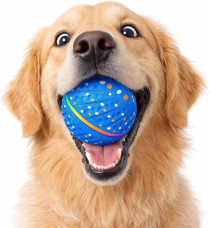 Interactive Dog Ball Toy for Small Medium Dogs – Automatic Rolling, Bouncing & Moving Dog Toy with LED Lights, 2-in-1 Fetch Toy, Durable E-TPU, USB Rechargeable (2.8” Blue)