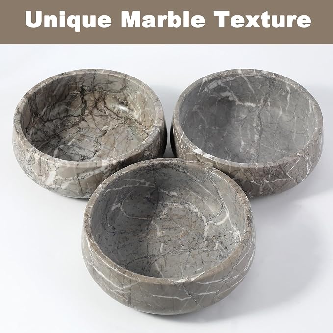 Karibiber Marble Dog Bowl, 5lbs Weighted Dog Food Bowl, Non-Slip Large Heavy Water Bowls, Grey Stone Food and Water Dish for Medium Dogs, Natural Marble, Easy to Clean, Holds 4 Cups