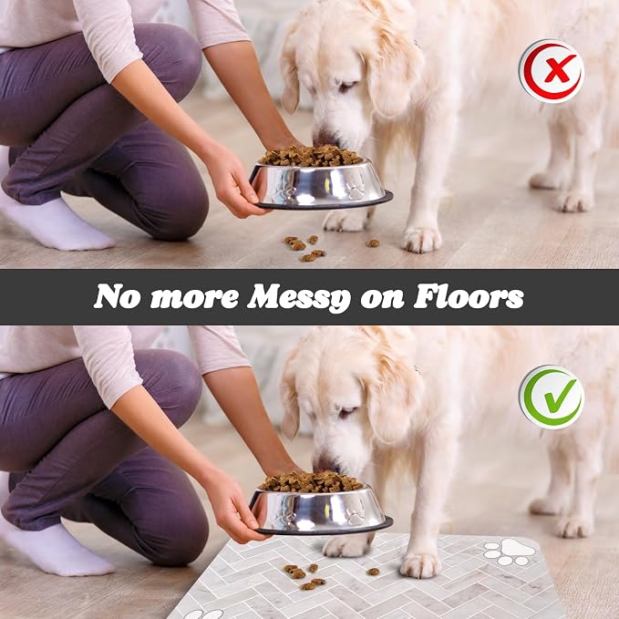 Dog Food Mats,Cat Absorbent Water Bowl Feeding Mats Pet Placemats for Food and Water White Wood Grain 16 * 24 inch