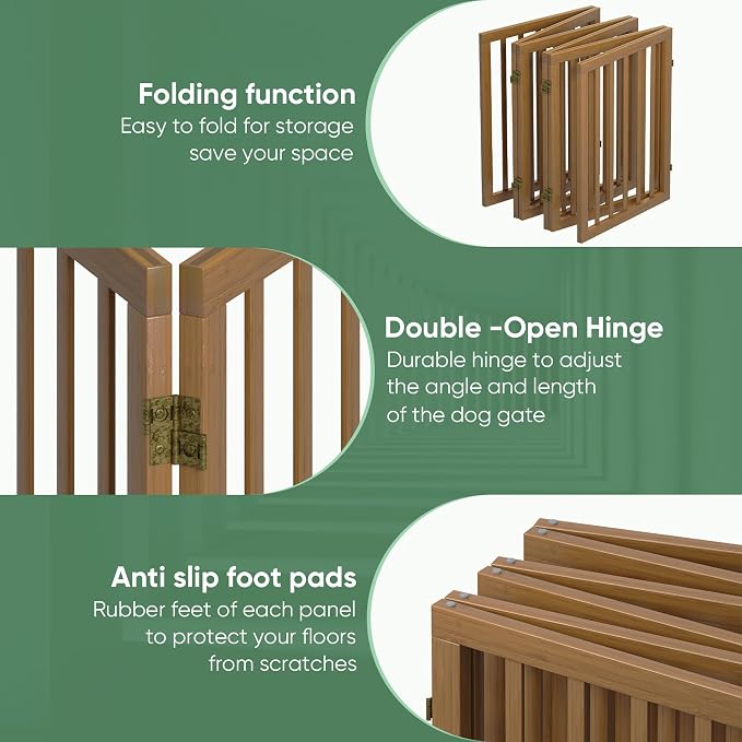 Dog Gates for Doorways, Foldable Dog Gate Indoor, Freestanding Pet Gates for Doorways Bedroom, Puppy Gate with Metal Support Feet, Room Divider 6 Panels (Walnut)