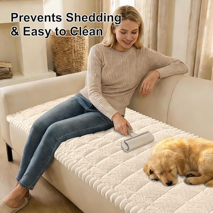 Smiry Couch Cover for Dogs, Non Slip Fuzzy Pet Sofa Covers Washable for 3 Cushion Couch, Soft Thick Furniture Protector for Cats Dogs, Against Fur, Dirt, Scratch Resistant (Apricot, 27.6"x88")