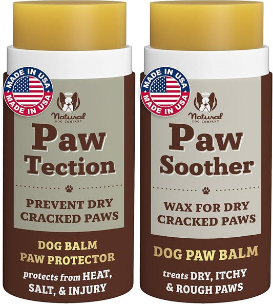 Natural Dog Company PAWDICURE Bundle, Paw Soother + PawTection Dog Paw Balms, Protect and Heal Dry, Cracked Dog Paw Pads, Organic, All Natural Ingredients, 2oz Sticks