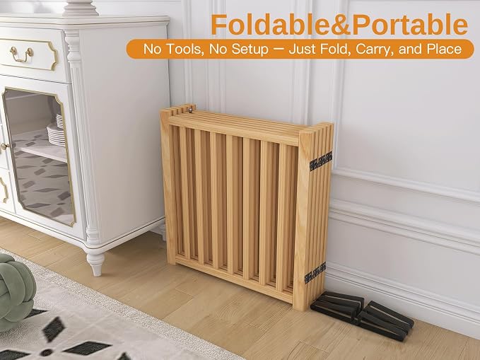 YOCAN Non-Painted Wooden Freestanding Dog Gates with Door for The House,Doorways, Stairs,Wood Dog Fences Indoor Pet Gate,Step Over Fence-8 Panel H:23"