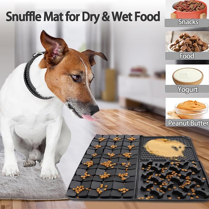 Silicone Snuffle Mat for Dog,Slow Feeder Lick Mat with Suction Cups for Slow Eating,Encourages Natural Foraging Skill,Relieving Stress,Pet Sniffing Mat for Small/Medium/Large Dog Cat (Black)