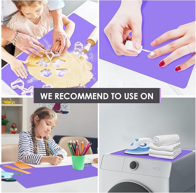 Extra Large Silicone Mats for Kitchen Counter, 27.6'' x 19.7'' Nonskid Silicone Placemats for Kids, Nonstick Purple Silicone Mat for Baking Crafts, Silicone Dab Mat Heat Resistant, 1Pack