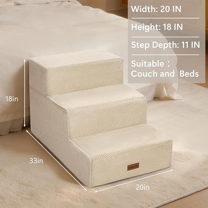 Dog Stairs for Large Dogs 18" H, Extra Wide Pet Steps for Couches & Beds | Aodisman Extra Wide 20" Steps with Deep Treads Provide Stable, Comfortable Climbing Support for Large, Senior Dogs,Beige