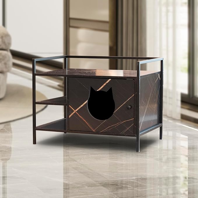 Pet Crate Cat Washroom Hidden Cat Litter Box Enclosure Furniture Nightstand with Cat Scratch Pad for Pet Home Decoration Brown One Size