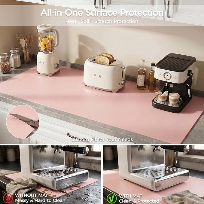 Extra Large Silicone Mat for Countertop & Table with Gift Tube Packaging, Thickened Non-Slip Heat Resistant Table Protector, Cuttable Waterproof Kitchen Prep & Kids Craft Mat