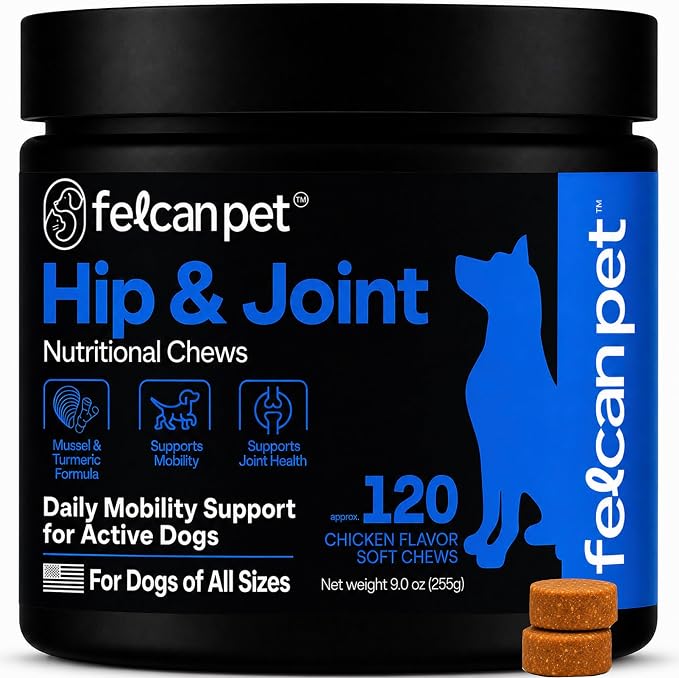 Hip & Joint Chews for Dogs – Glucosamine, Chondroitin, MSM & Green Lipped Mussel – Supports Mobility & Joint Health for Dogs – Natural Dog Joint Supplement – Chicken Flavor, 120 Soft Chews