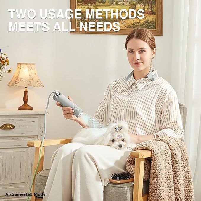 Cat and Dog Universal Pet Hair Dryer 200 Million Negative Ions, Low Noise Hands-Free Neck Hanging Hair Dryer with Automatic Cleaning, Speed and Temperature Adjustment, for Home/Pet Shop Use