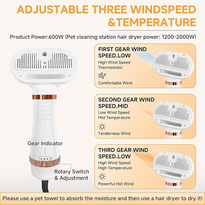 5 In 1 Steam Cat Dog Brush For Shedding With 600W Pet Dryer Convertible Pet Spray Hair Removal Comb With USB C Cable - Ideal For Outdoor And Indoor(Gold)