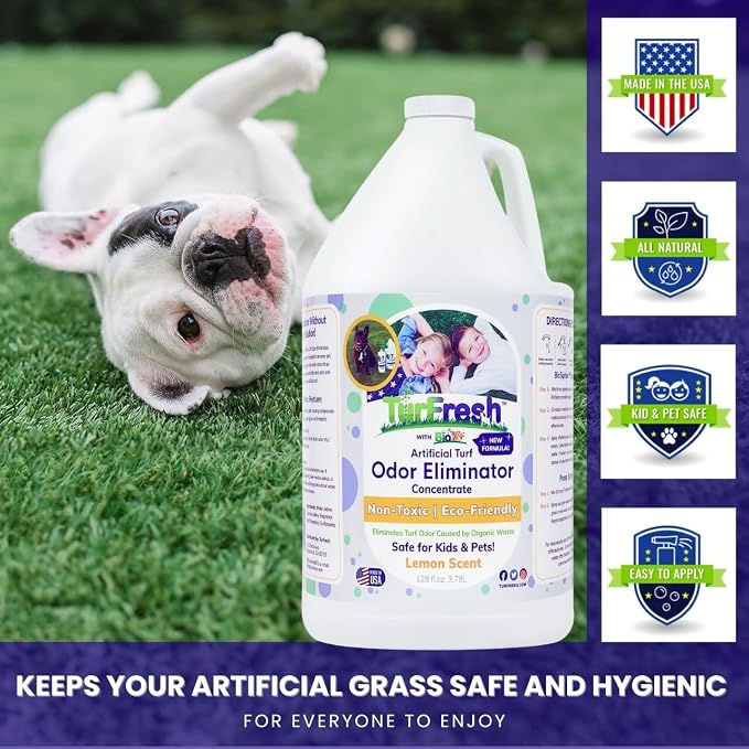 TurFresh BioX Artificial Turf Odor Eliminator – Yard Deodorizer for Dog Urine & Feces – Natural Concentrate Outdoor Cleaner – Safe for Kids & Pets – 1 Gallon Lemon Scent