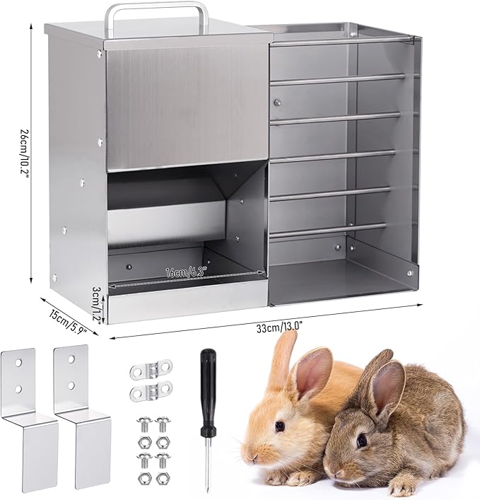 Rabbit Feeder for Cages, 2 in 1 Rabbit Hay Feeder Set, 5L Automatic Rabbit Pellet Feeder and Small Animals Hay Manger for Guinea Pig Chinchilla Bunny