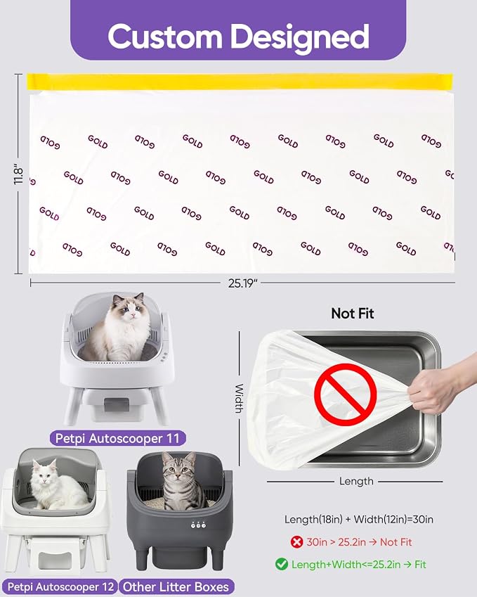 45 Count Automatic Cat Litter Box Bags for Pet Pivot AutoScooper 11/12 Open-Top Self-Cleaning Cat Litter Box, Heavy Duty Leak-Proof, Drawstring Design, Unscented, 25.19” x 11.8”