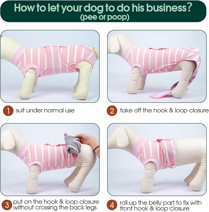 Kuoser Dog Surgery Recovery Suit, Soft Breathable Dog Recovery Suit for Female Spay Male Nueuter, Anti Licking Puppy Onesie Pet Surgical Suit for Dogs Abdominal Wounds Skin Disease, Pink Strips 2XL