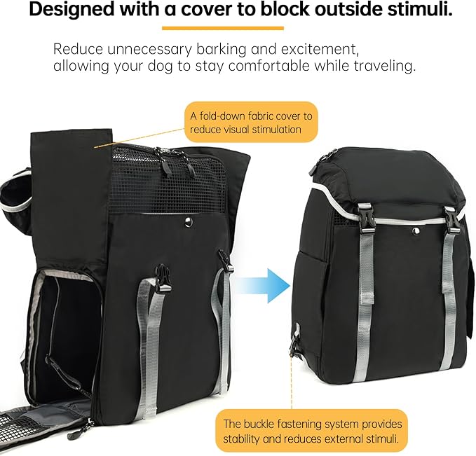 Cat Dog Backpack Carrier for Hiking Travel Portable Water-Repellent Pet Daypack for Dog Cat Below 7kg/15.5lbs -Black