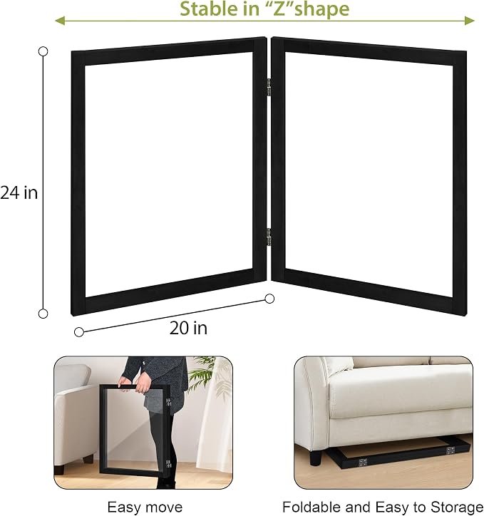 LZRS Clear Dog Gate for Indoor Use - Transparent Pet Fence with Solid Hardwood and Plastic Board, Stylish & Durable freestanding Pet Gate for Doorways, Stairs and Hallways-2 Panel Black