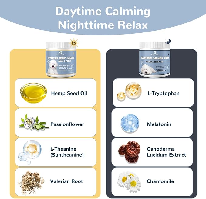 Dog Calming Chews with Melatonin Set, Dog Calming Soft Chews for Sleep, Fireworks, Storms, Thunder, Barking, Separation, 180 Count