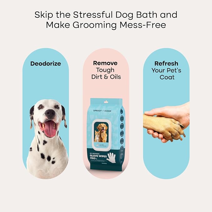 Uproot Clean Glove Wipes Pro & Eye Care Set: Extra-Thick Dog Wipes for Paws and Butt for Full-Body Cleaning (20 Pack) + Hypoallergenic Eye Pads as a Gentle cat & Dog Tear Stain Remover