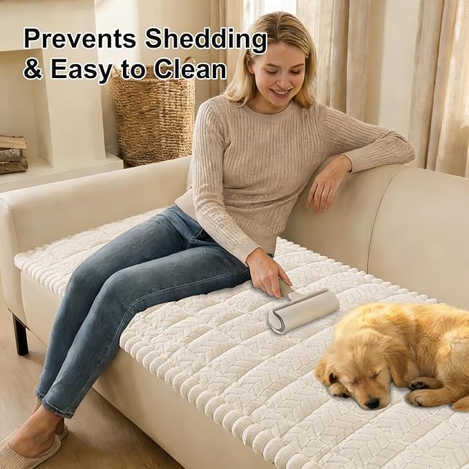 Smiry Couch Cover for Dogs, Non Slip Fuzzy Pet Sofa Arm Covers Washable for Armrest & Backrest, Soft Thick Furniture Protector for Cats Dogs, Against Fur, Dirt (Beige, 27.6"x27.6")