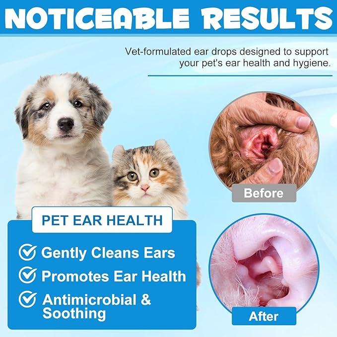 Redshine Ear Drops for Cats & Dogs-Dog Ear Infection Medication-Ear Mites Treatment-Dog Yeast Soothing Cleansing with 1% Hydrocortisone-Clean Pet Earwax-Mild and Effective (60ml+30 Cotton Swabs)