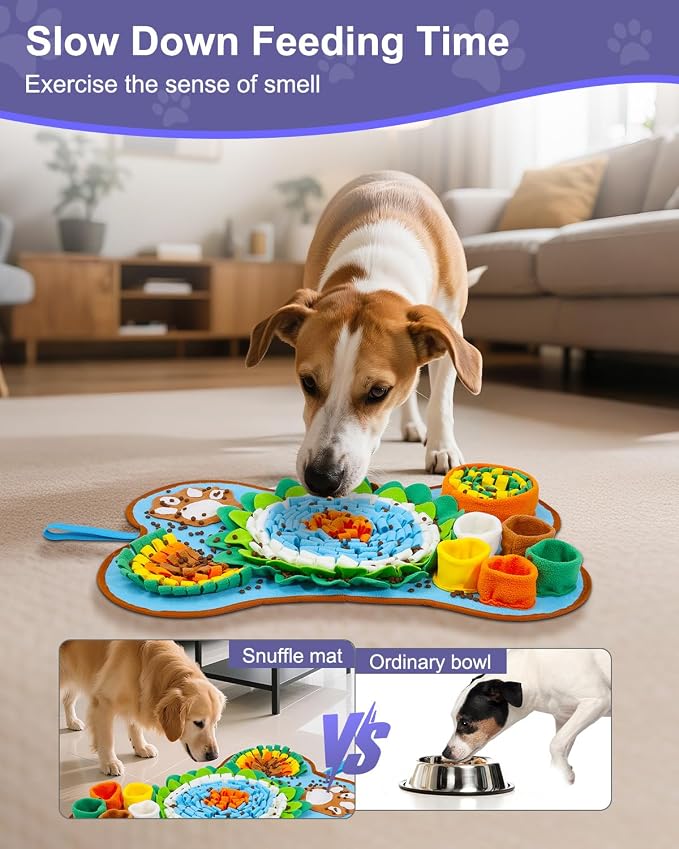 Snuffle Mat for Dogs, Pet Sniffing Pad for Medium & Small Dogs, 25 x 17 in, Slow Feeder Dog Treat Mat for Training & Stress Relief, Improves Sniffing Abilities, Non-Slip Bottom, Easy to Clean