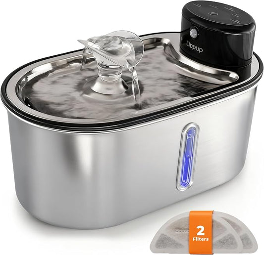 Wireless Cat Water Fountain Stainless Steel 108oz/3.2L | 5200mAh Battery, 50-Day Autonomy, Motion Sensor, Ultra Quiet, BPA-Free, Multi-Filtration - Black