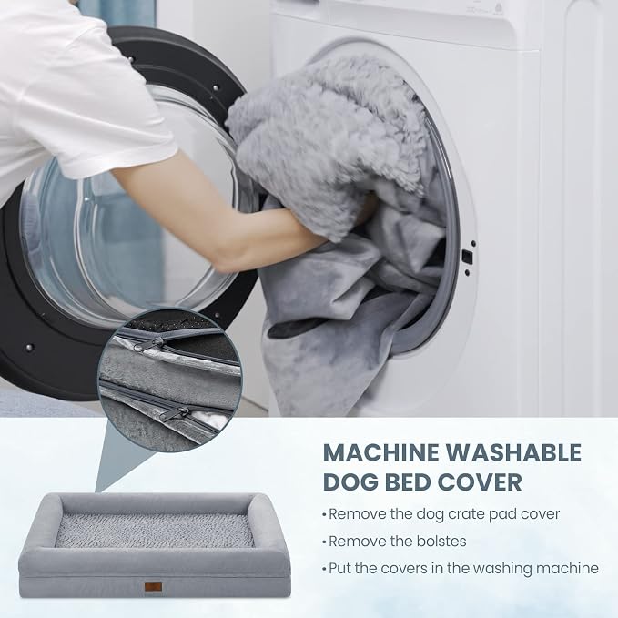 Yiruk XL Orthopedic Dog Bed for Large Dogs, Extra Large Waterproof Dog Bed with Removable Washable Cover, 4-Sides Bolster Support Pet Couch Sofa with Non-Slip Bottom, Grey