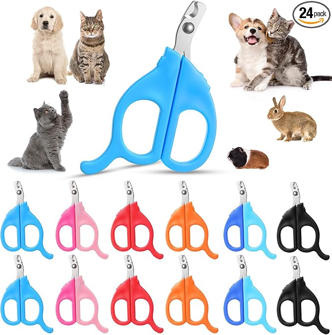 Therwen 24 Pcs Cat Nail Clipper Bulk Cat Nail Trimmer Kitten Claw Clippers Pet Nails Cutter Claw Care for Cats Kittens Bunny Puppy Rabbit Gatos Sharp (Moon-Shaped,Y2k Colors)