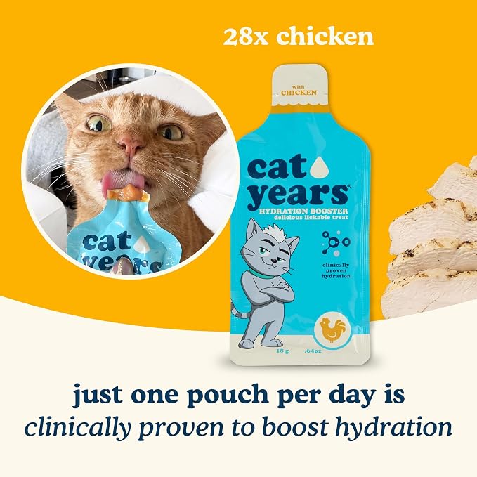 Cat Years Daily Lickable Cat Treat, Squeezable Hydration Booster, Supplement for Cats, 28-Pack, Chicken Flavor