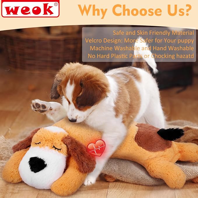 WEOK Heartbeat Puppy for Dogs-for Separation Anxiety Relief, Heartbeat Stuffed Animal Anxiety Calming Behavioral Aid Plush Toy for Dogs Cats Pets