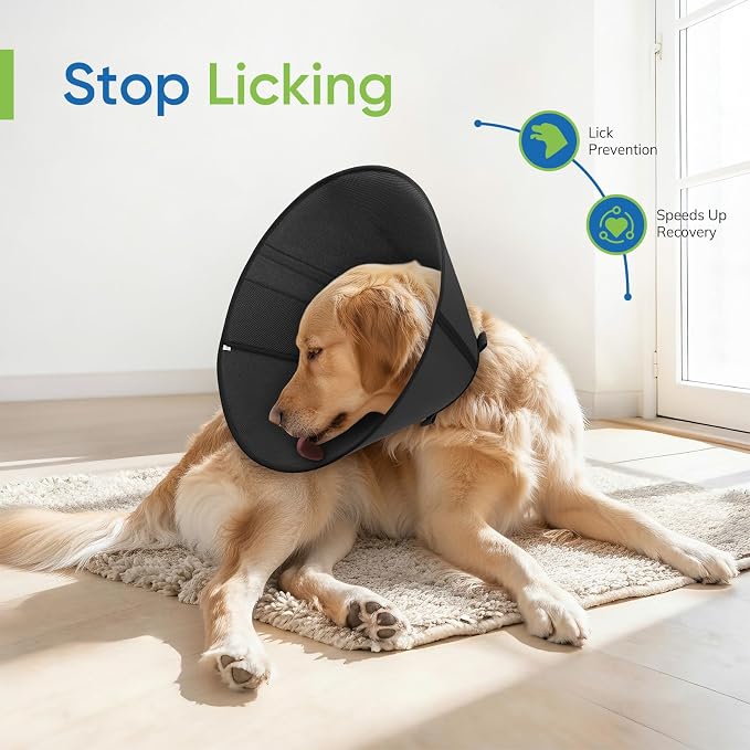 Soft Dog Cone Collar to Stop Licking After Surgery, Mesh Breathable Pet Recovery Collar for Large Medium Dogs, Elizabethan Cone Alternative(XXL)
