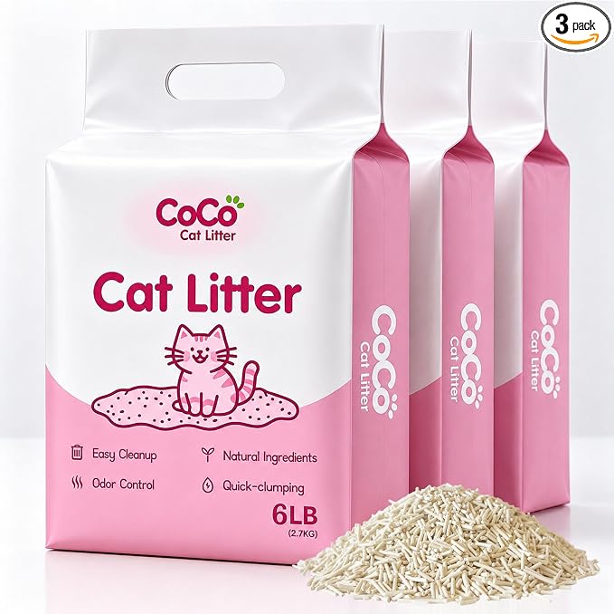 Lightweight Flushable Tofu Cat Litter, Quick Clumping, Odor Control, Low Dust, 3 Bags (18 LB)