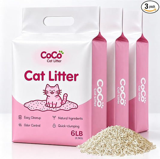 Lightweight Flushable Tofu Cat Litter, Quick Clumping, Odor Control, Low Dust, 3 Bags (18 LB)