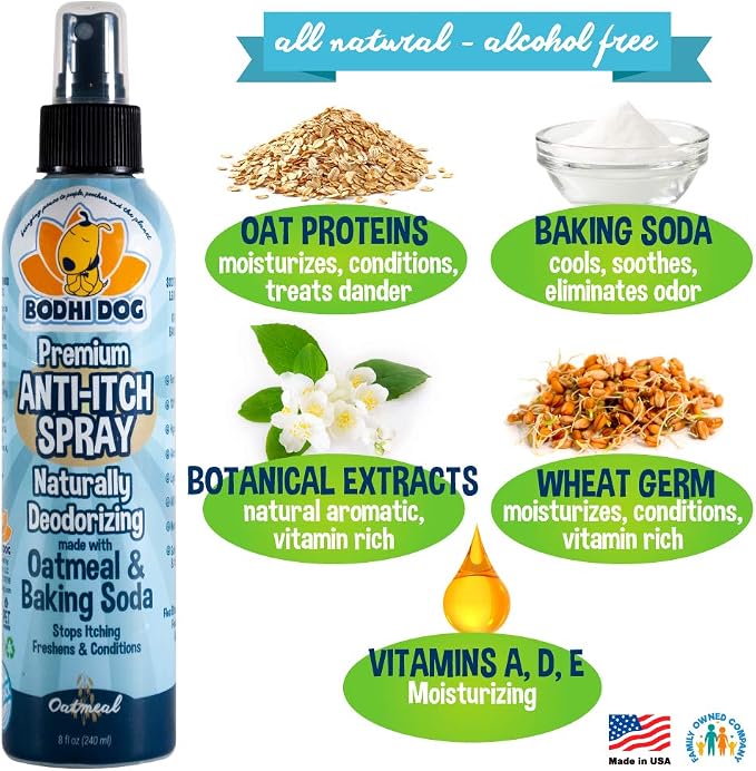 Bodhi Dog Itch Relief Spray - Natural Relief for Dry, Itchy, Allergic, or Bug-Bitten Skin - Safe for Dogs & Cats - Soothing Oatmeal Formula - Made in USA (Oatmeal, 8 Fl Oz)