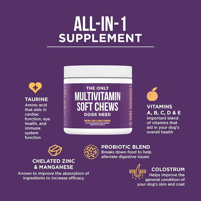 Natural Rapport Dog Multivitamin - The Only Multivitamin Soft Chews that Dogs Need - 120ct Contain Zinc, and Manganese to Support Functions and Keep Dog Healthy